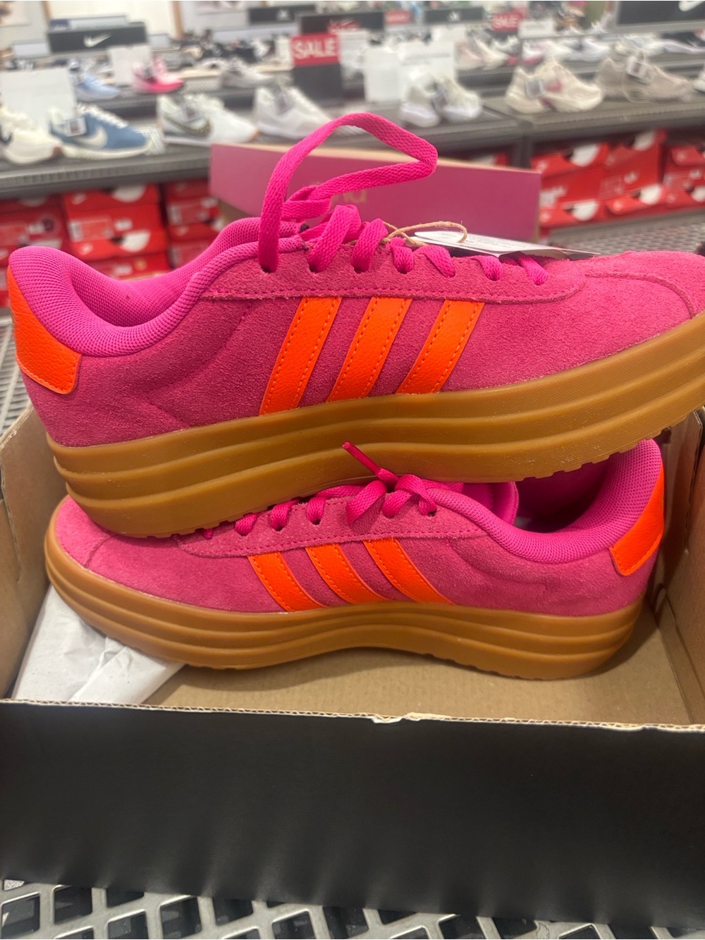 NWB Adidas Women’s Platform Sneaker in Hot Pink with Orange Accents